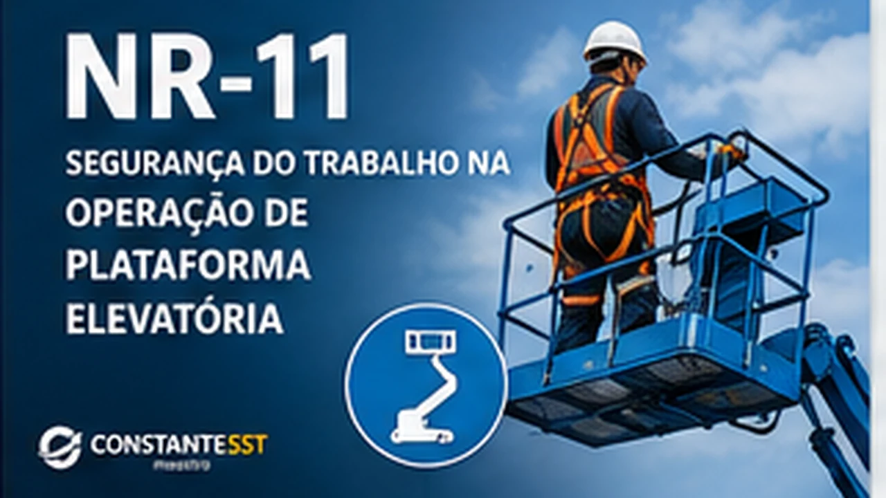 Trabalhador operando plataforma elevatória